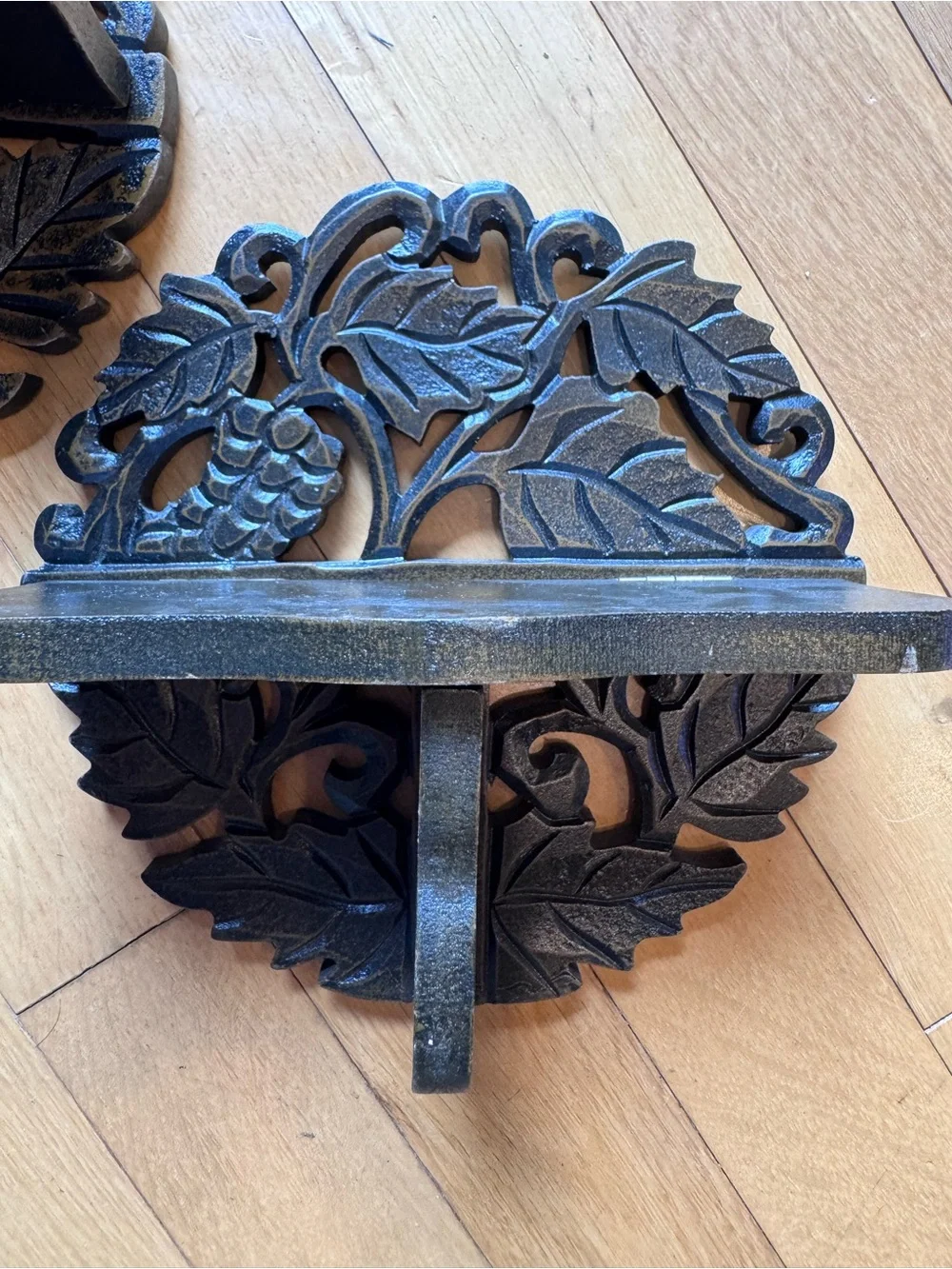 Vintage Set of 2 Carved Wood Grapevine Wall Shelves for Plants/Candles/Figurines